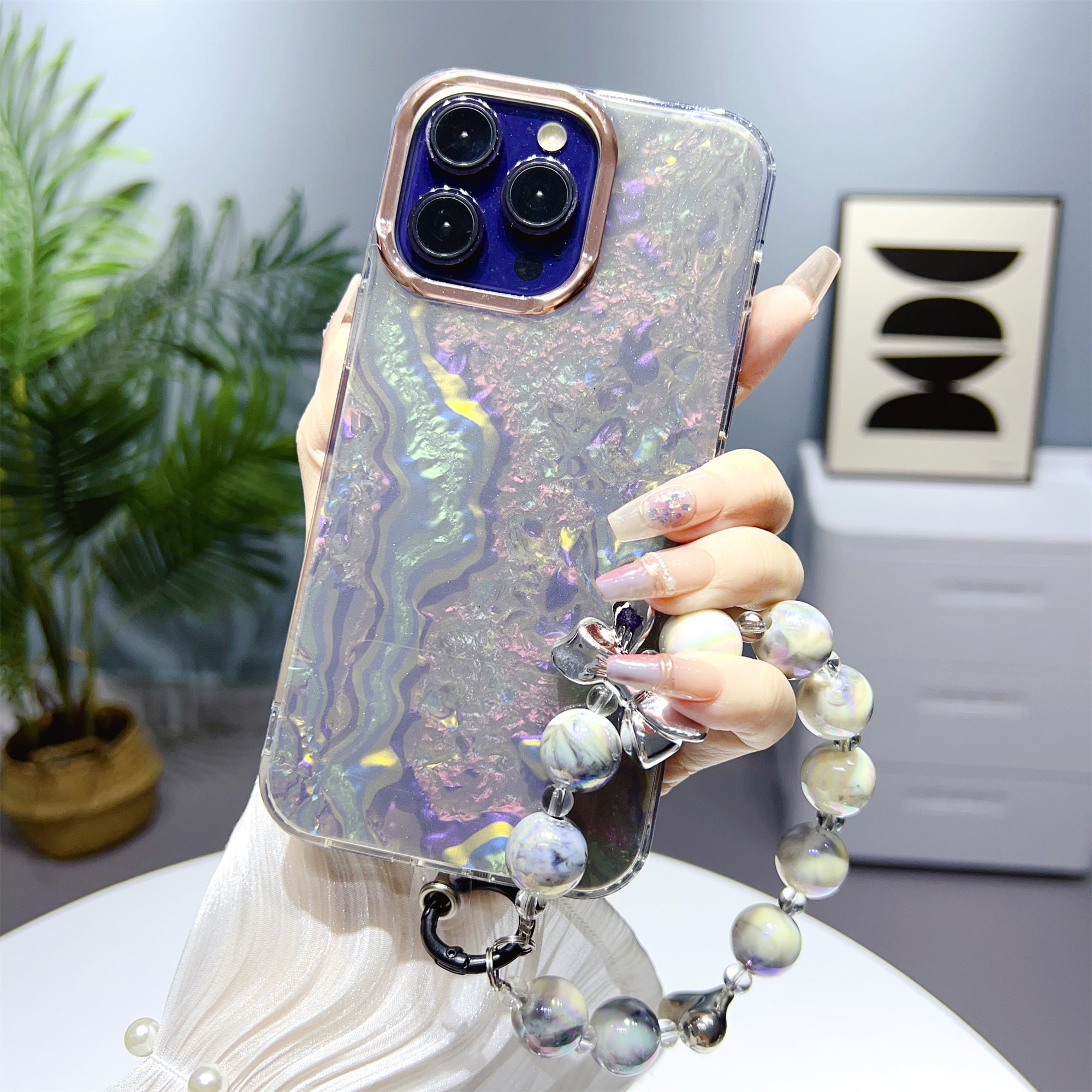 For iPhone 12 Pro Max 6.7 inch TPU PC IMD Phone Cover Shell Pattern Back Case with Pearl Hand Chain For iPhone 12 Pro Max 6.7 inch TPU PC IMD Phone Cover Shell Pattern Back Case with Pearl Hand Chain